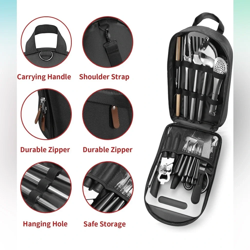 Stainless Steel Black Handle 46-Piece Home Dining & BBQ Utensil Set